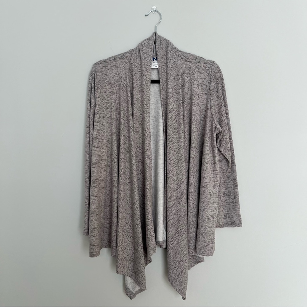 Natori Pointe Knit Topper Gray Open Front Cardigan Size Medium